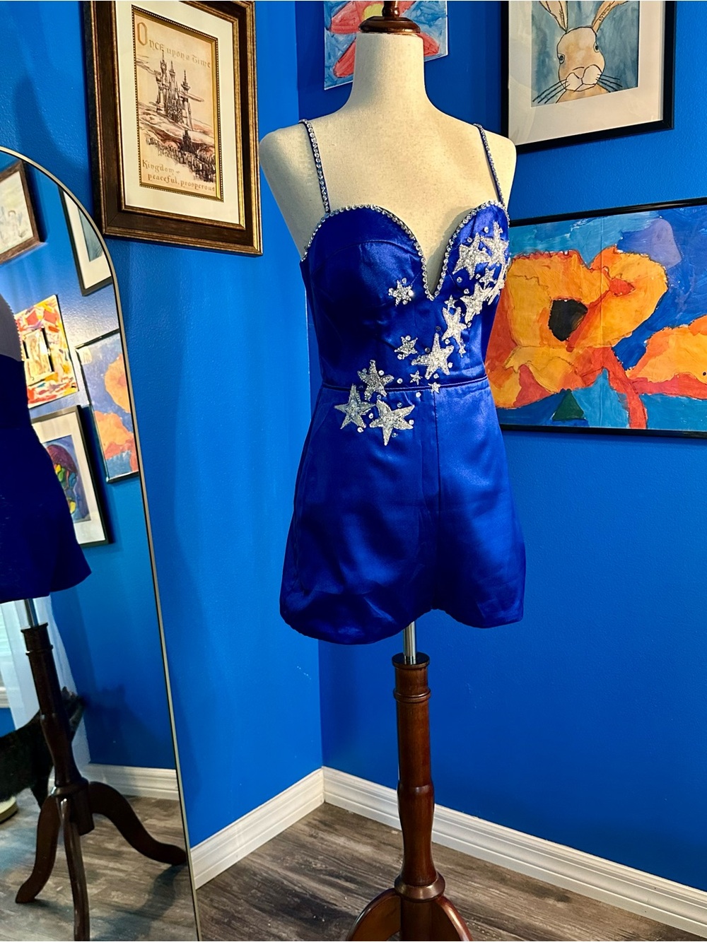 Blue Satin Star Romper – Celestial Sparkle Performance & Party Look